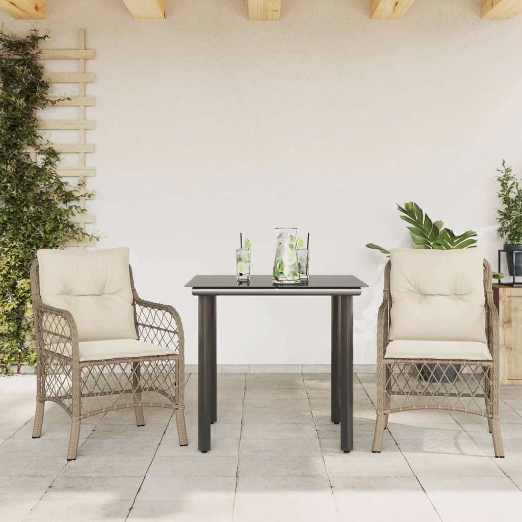 vidaXL 3-Piece Bistro Set with Cushions Poly Rattan Beige