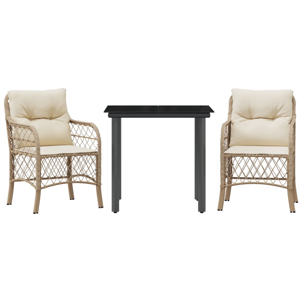 vidaXL 3-Piece Bistro Set with Cushions Poly Rattan Beige