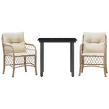 vidaXL 3-Piece Bistro Set with Cushions Poly Rattan Beige