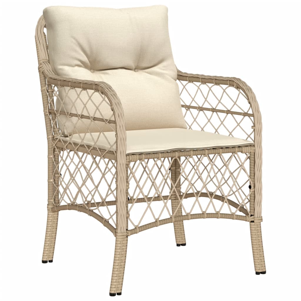 vidaXL 3-Piece Bistro Set with Cushions Poly Rattan Beige