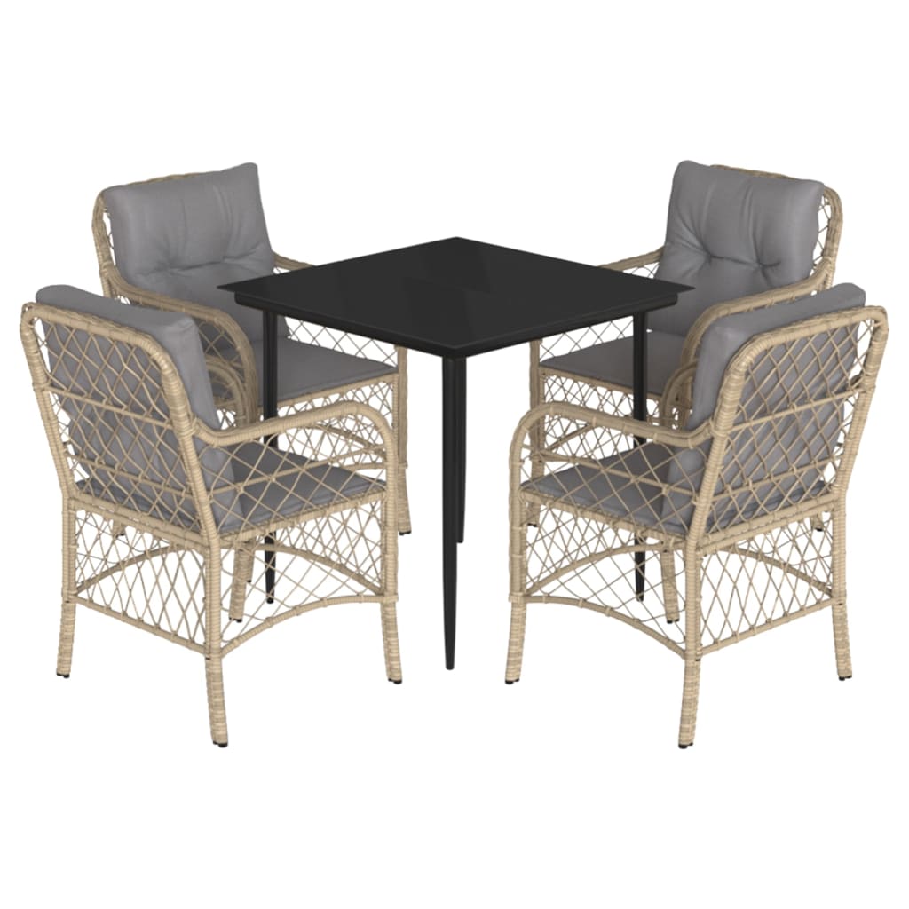 vidaXL 3-delige Bistroset met kussens poly rattan gemengd beige