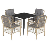vidaXL 3-delige Bistroset met kussens poly rattan gemengd beige