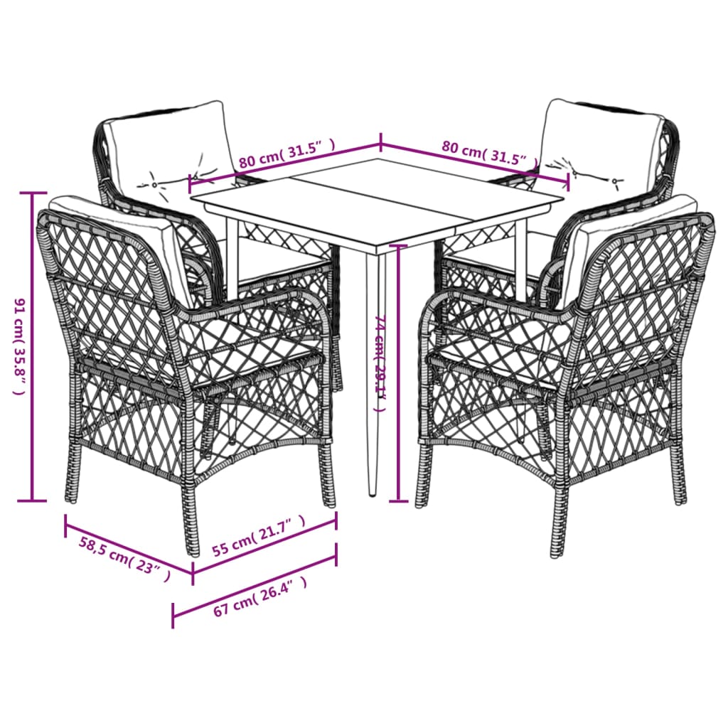 vidaXL 3-delige Bistroset met kussens poly rattan gemengd beige