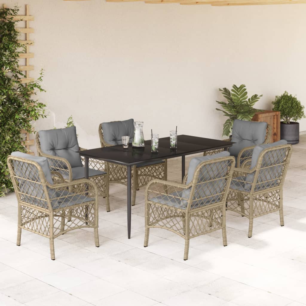 vidaXL 3-delige Bistroset met kussens poly rattan gemengd beige