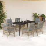 vidaXL 3-delige Bistroset met kussens poly rattan gemengd beige