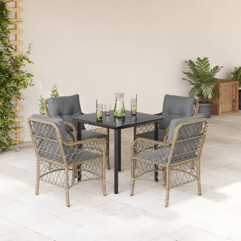vidaXL 3-delige Bistroset met kussens poly rattan gemengd beige