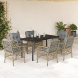 vidaXL 3-delige Bistroset met kussens poly rattan gemengd beige