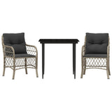 vidaXL 3-delige Bistroset met kussens poly rattan lichtgrijs