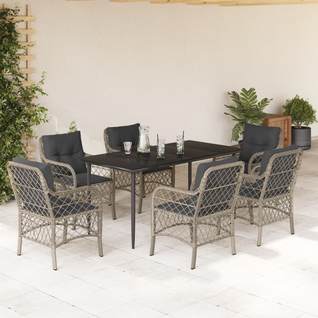 vidaXL 3-delige Bistroset met kussens poly rattan lichtgrijs