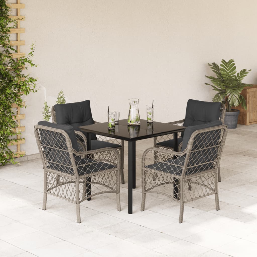 vidaXL 3-delige Bistroset met kussens poly rattan lichtgrijs