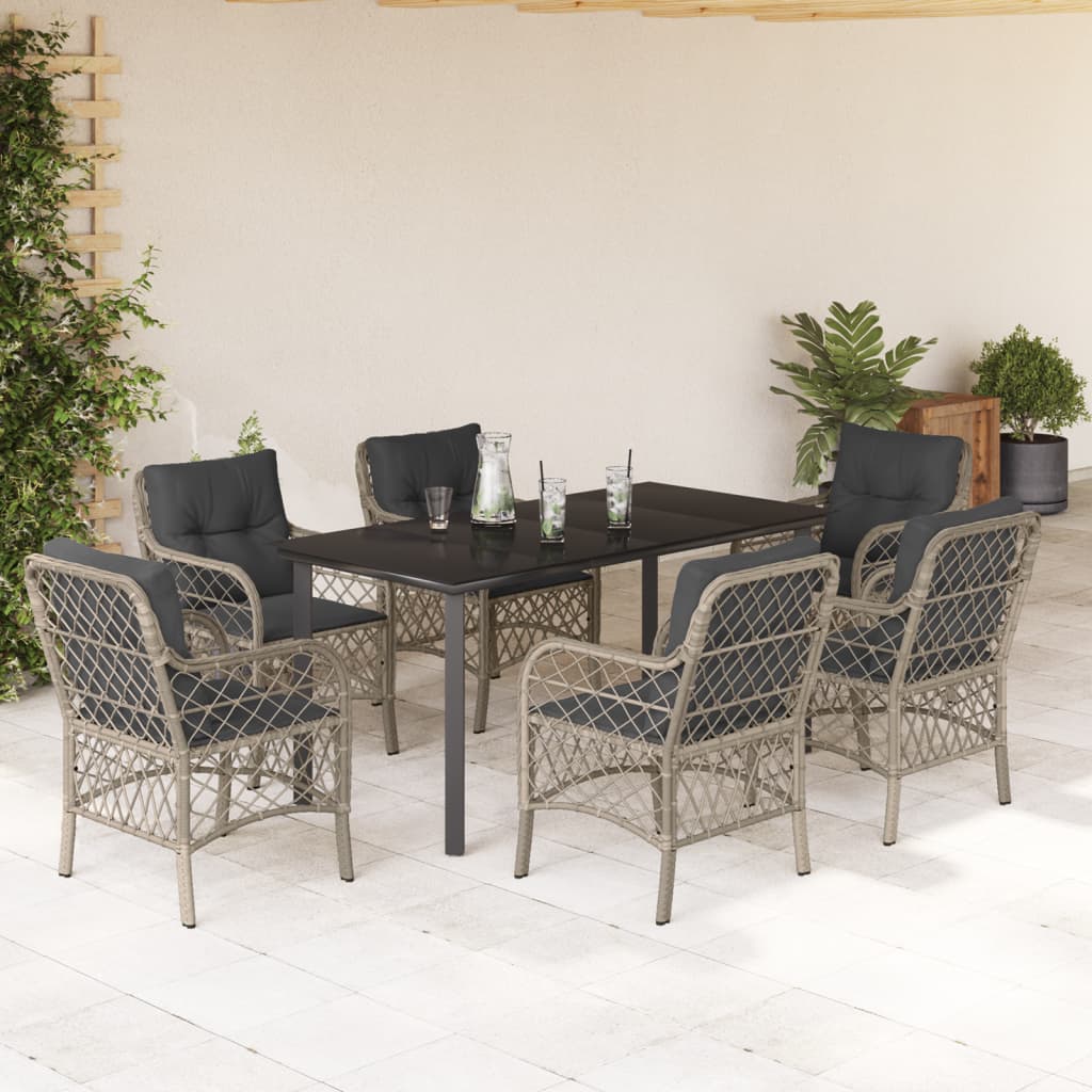 vidaXL 3-delige Bistroset met kussens poly rattan lichtgrijs