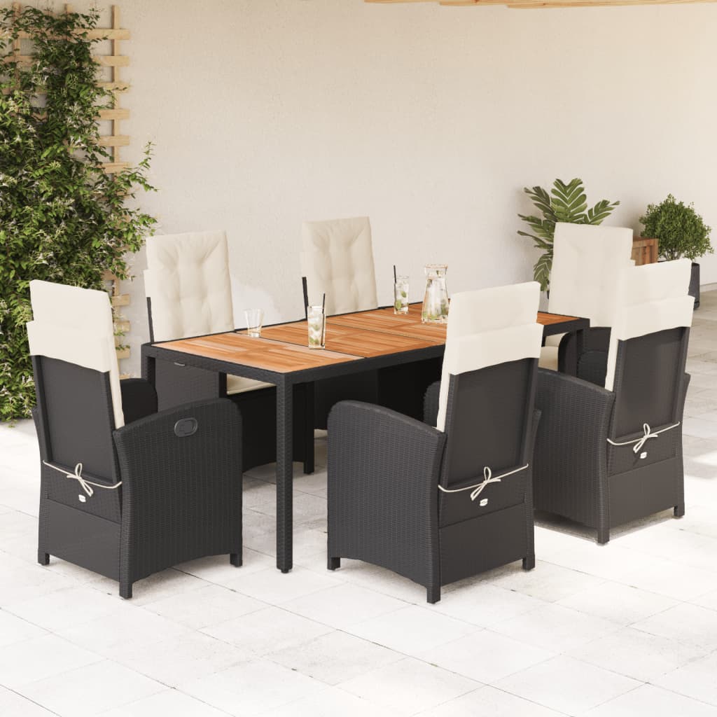 vidaXL 3-Piece Garden Lounge Set with Cushions Poly Rattan Black