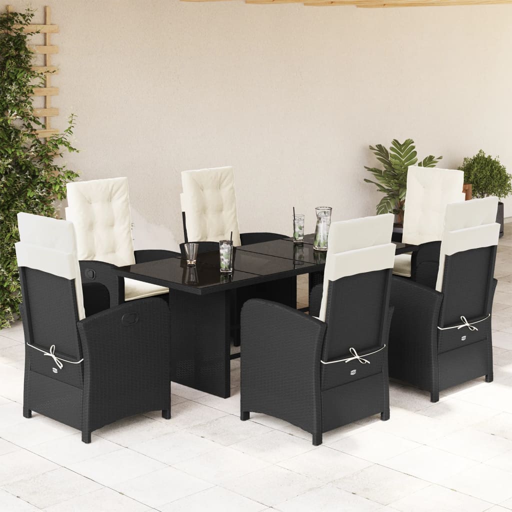 vidaXL 7-delige Tuinset met kussens poly rattan zwart