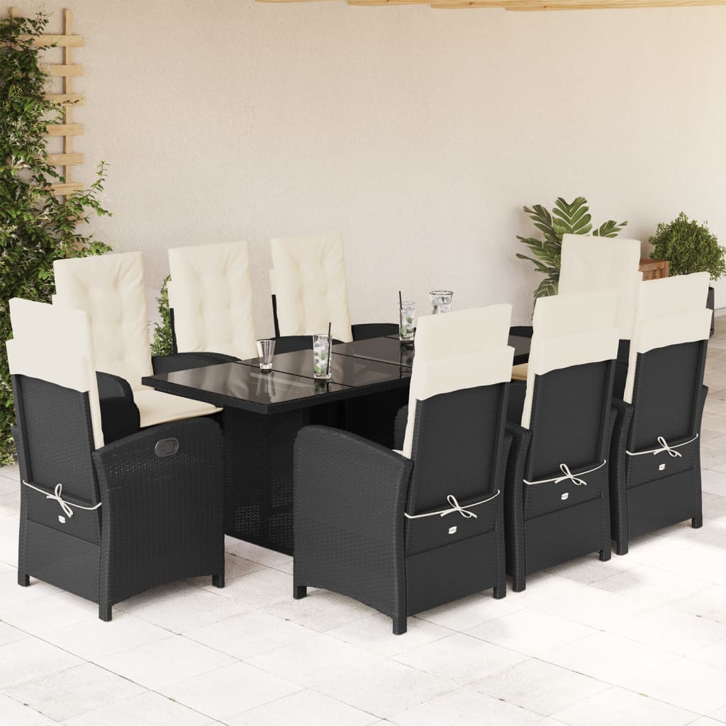 vidaXL 7-delige Tuinset met kussens poly rattan zwart