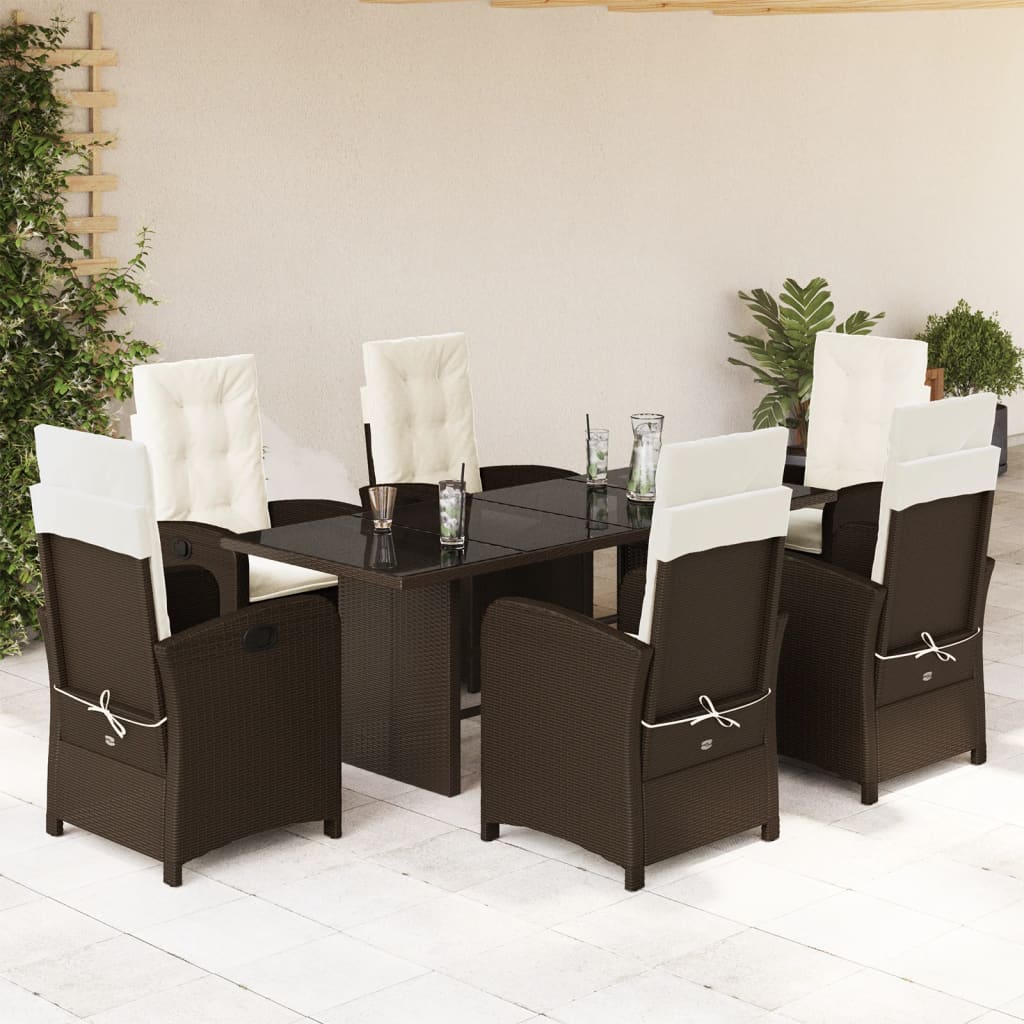 vidaXL 7-delige Tuinset met kussens poly rattan zwart