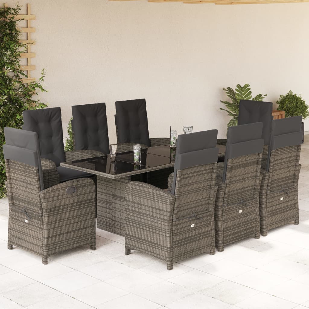vidaXL 7-delige Tuinset met kussens poly rattan zwart