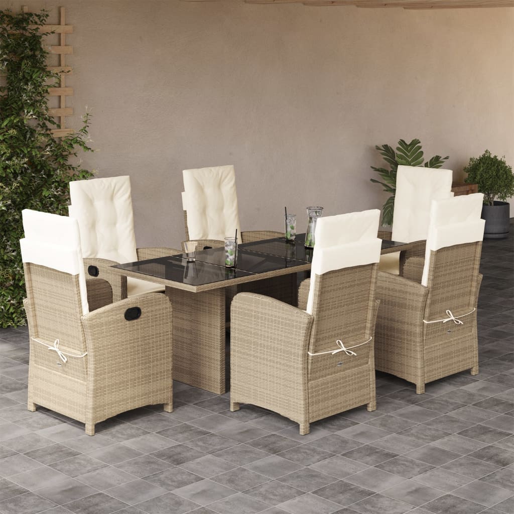 vidaXL 7-delige Tuinset met kussens poly rattan zwart