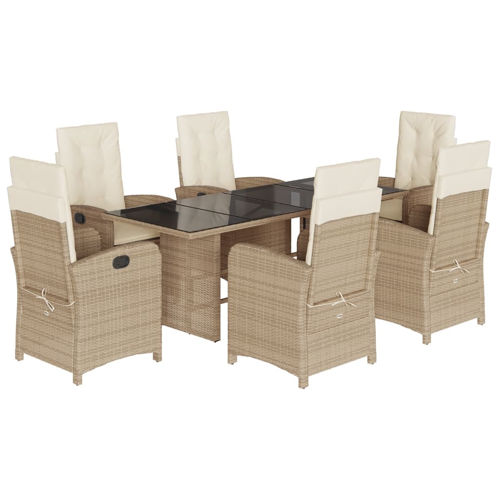 vidaXL 7-delige Tuinset met kussens poly rattan zwart