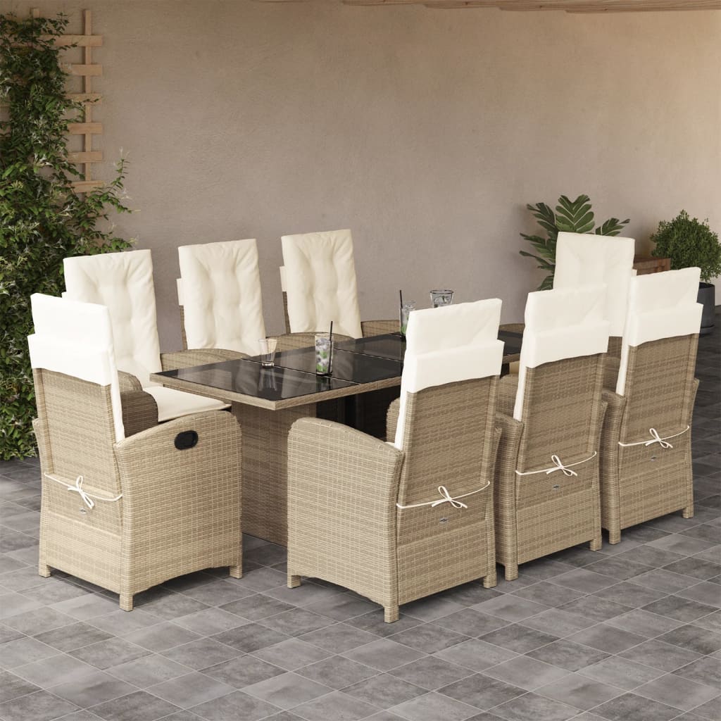 vidaXL 7-delige Tuinset met kussens poly rattan zwart