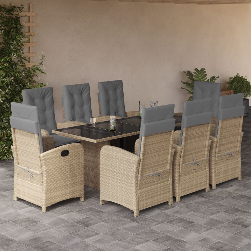 vidaXL 7-delige Tuinset met kussens poly rattan zwart