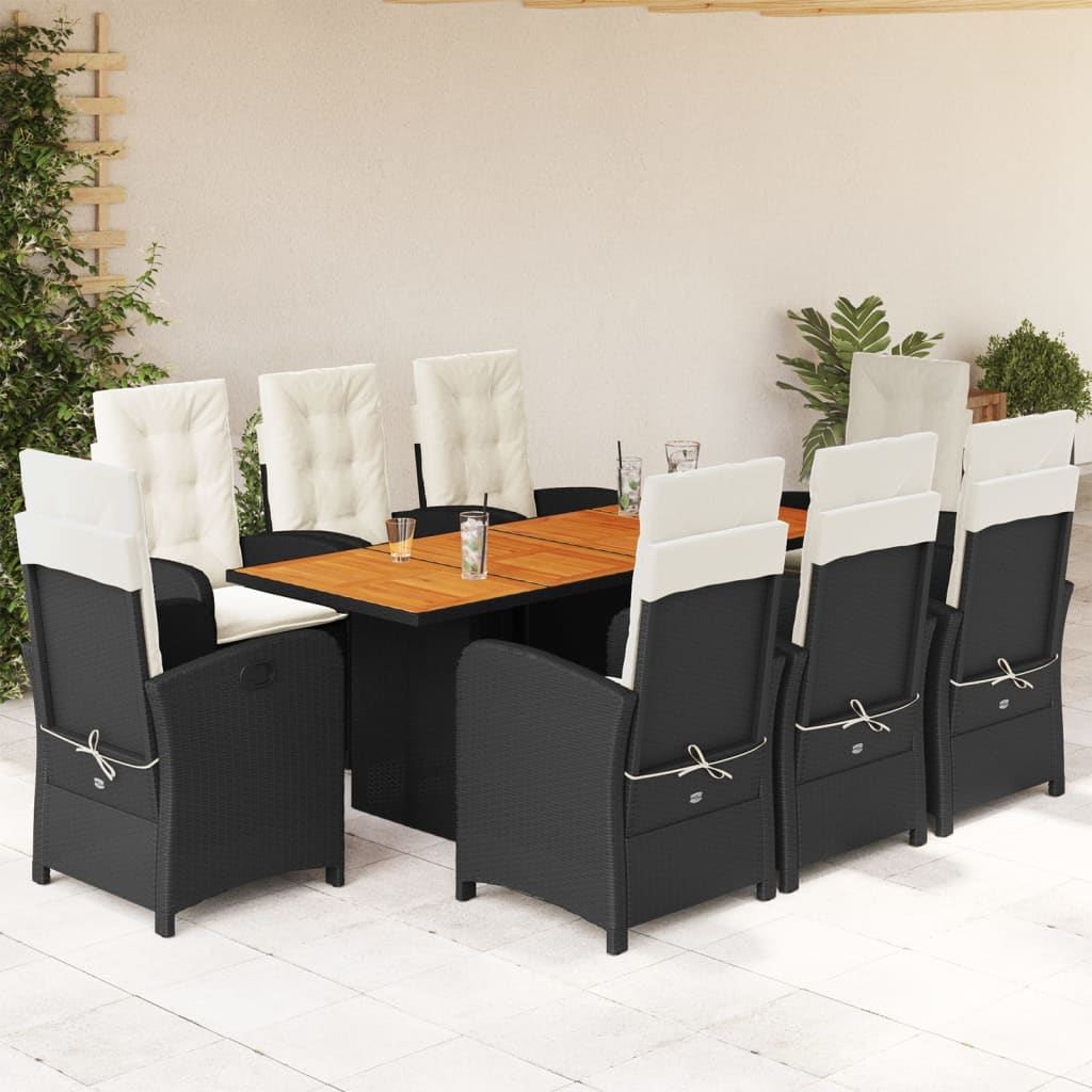 vidaXL 7-delige Tuinset met kussens poly rattan zwart