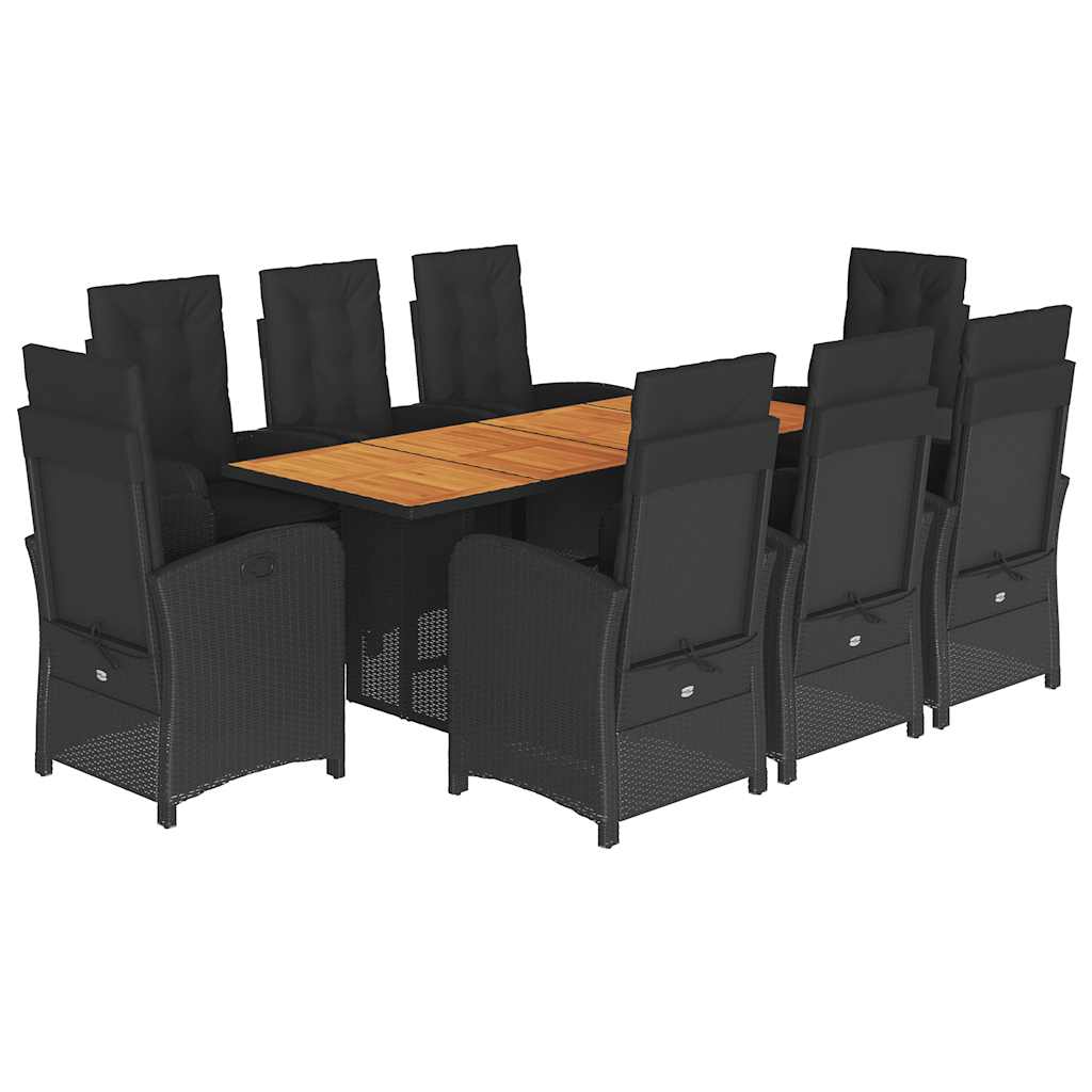 vidaXL 7-delige Tuinset met kussens poly rattan zwart