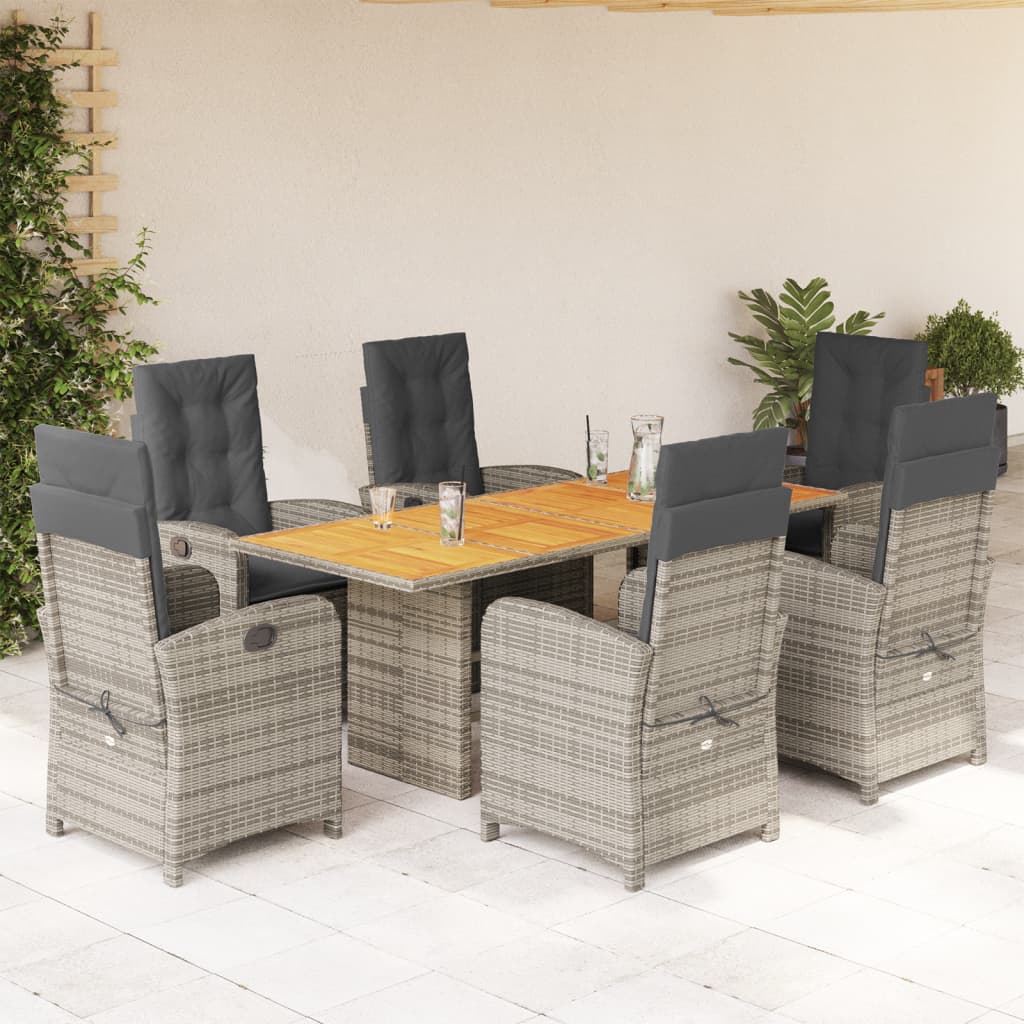 vidaXL 7-delige Tuinset met kussens poly rattan zwart