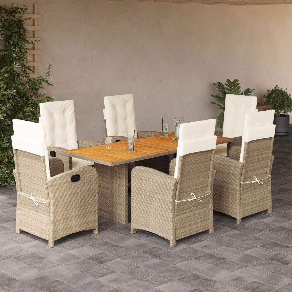 vidaXL 7-delige Tuinset met kussens poly rattan zwart