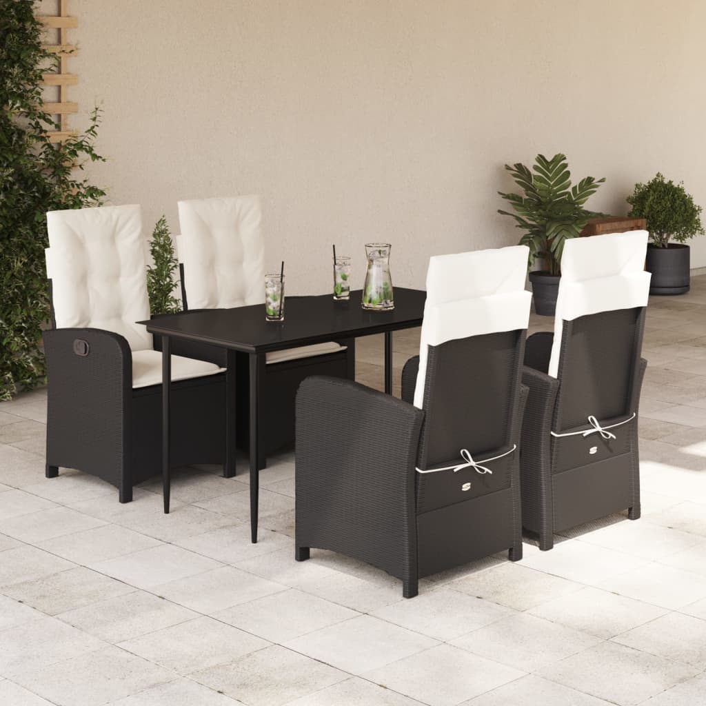 vidaXL 3-delige Tuinset met kussens poly rattan zwart