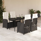 vidaXL 3-delige Tuinset met kussens poly rattan zwart