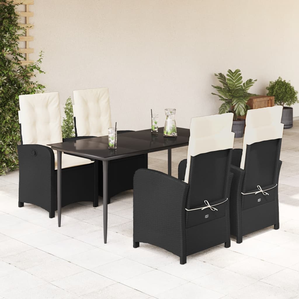 vidaXL 3-delige Tuinset met kussens poly rattan zwart
