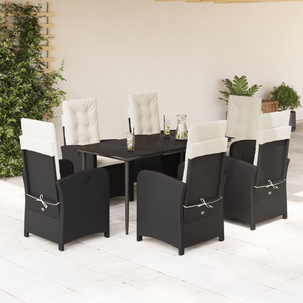 vidaXL 3-delige Tuinset met kussens poly rattan zwart
