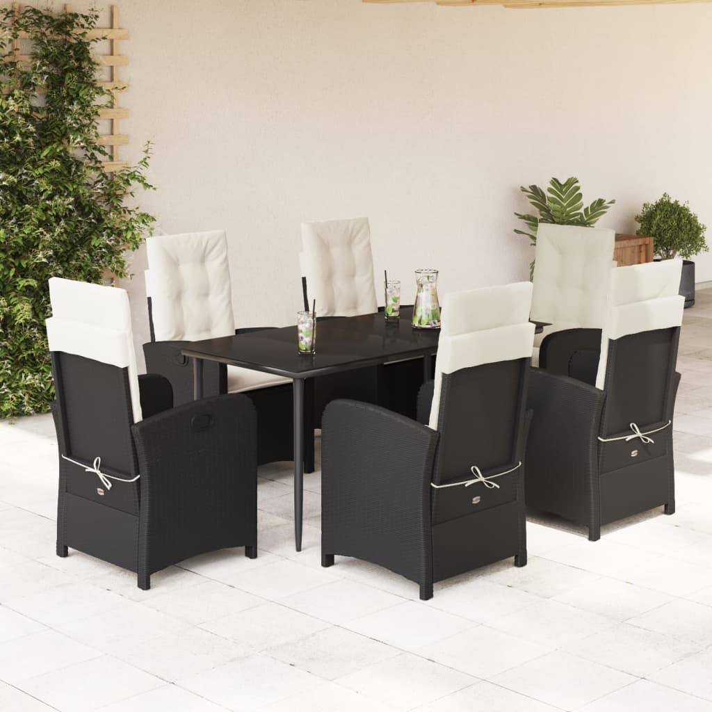 vidaXL 3-delige Tuinset met kussens poly rattan zwart