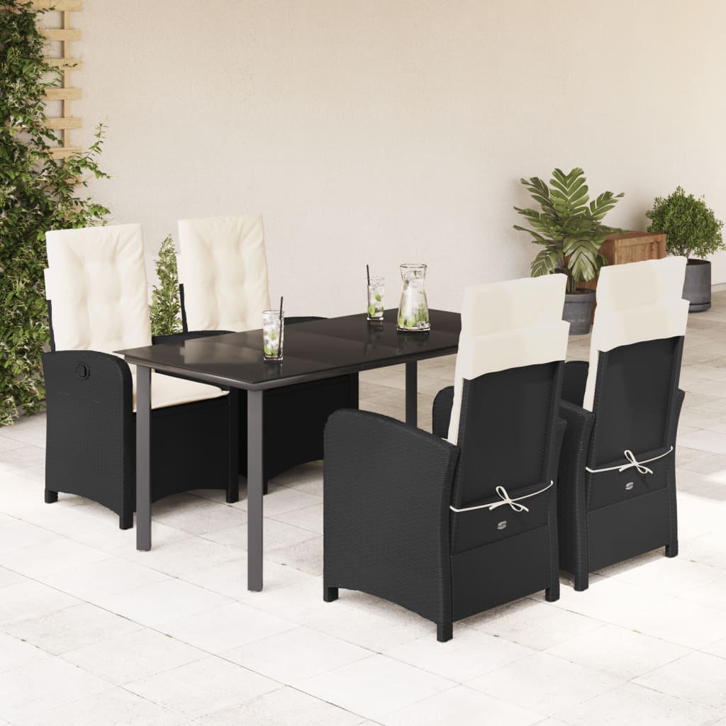 vidaXL 3-delige Tuinset met kussens poly rattan zwart