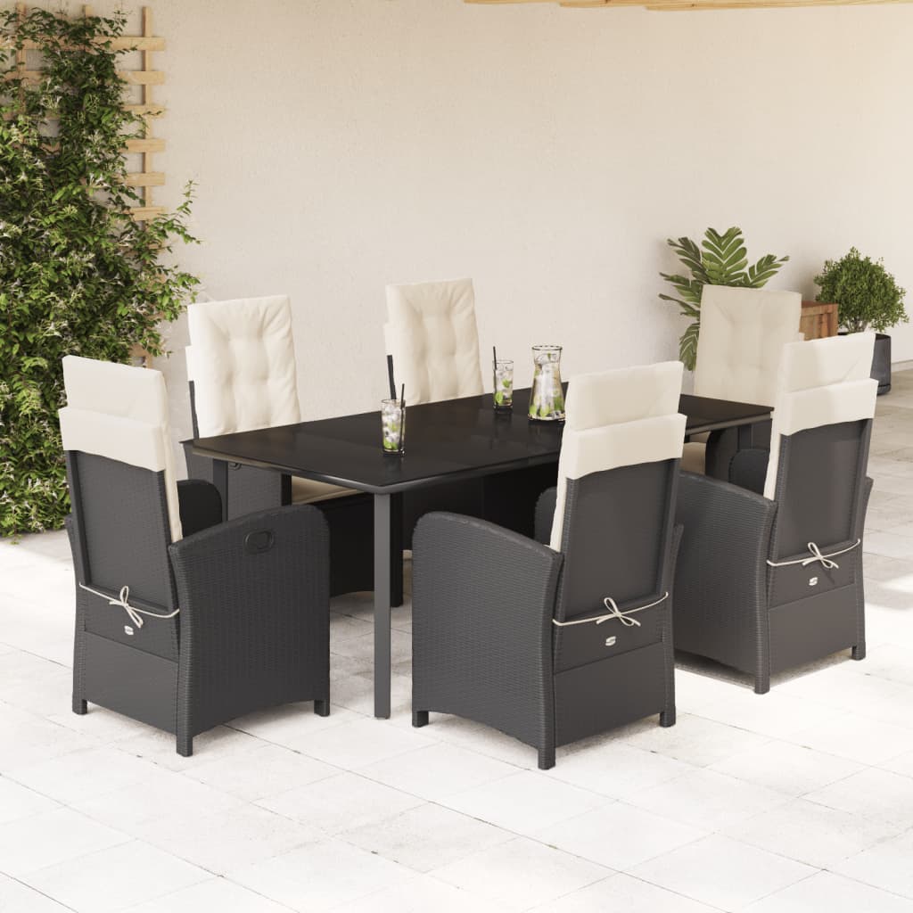 vidaXL 3-delige Tuinset met kussens poly rattan zwart