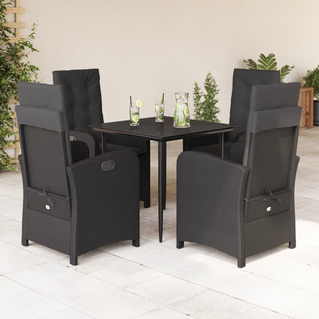 vidaXL 3-delige Tuinset met kussens poly rattan zwart