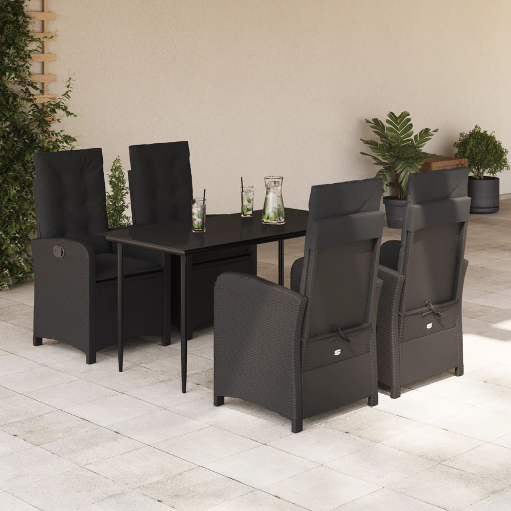 vidaXL 3-delige Tuinset met kussens poly rattan zwart