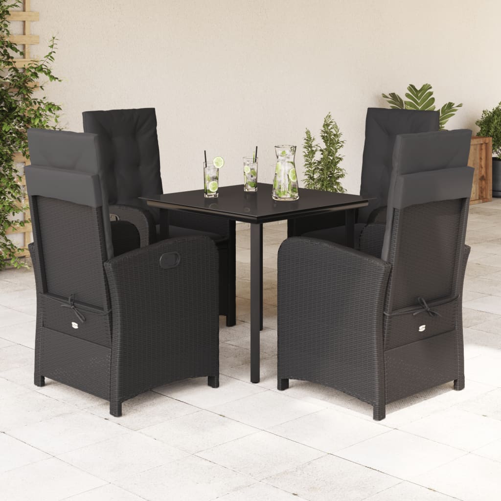 vidaXL 3-delige Tuinset met kussens poly rattan zwart