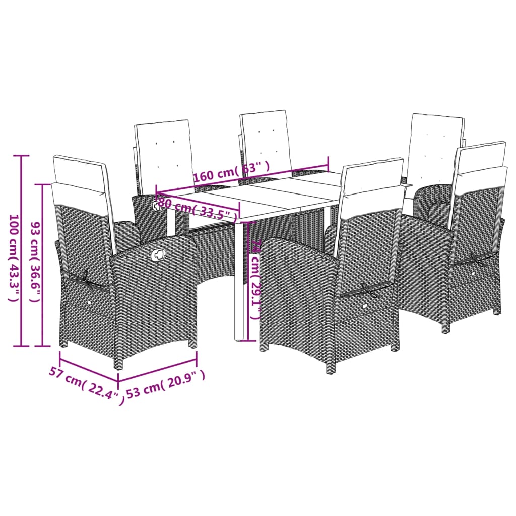 vidaXL 3-delige Tuinset met kussens poly rattan zwart