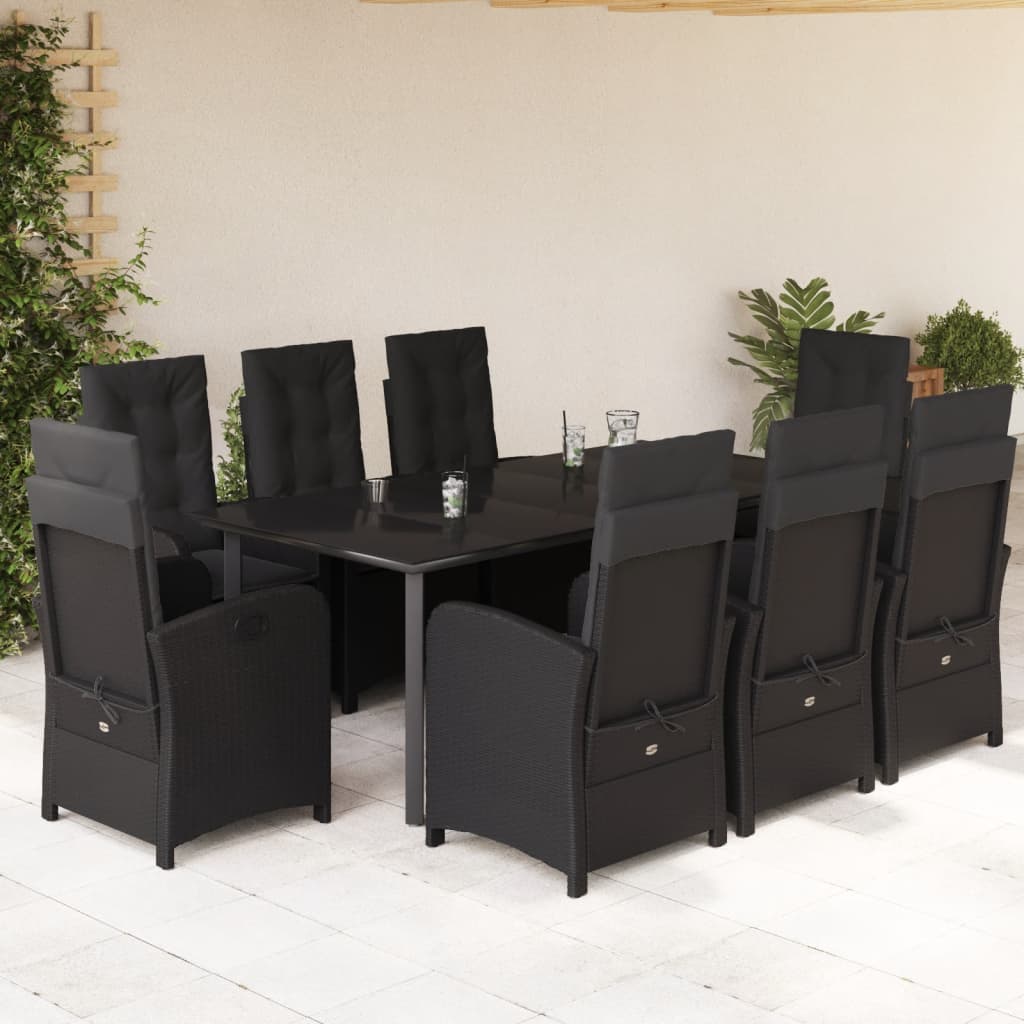 vidaXL 3-delige Tuinset met kussens poly rattan zwart