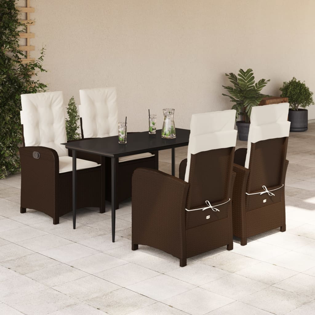 vidaXL 3-delige Tuinset met kussens poly rattan bruin