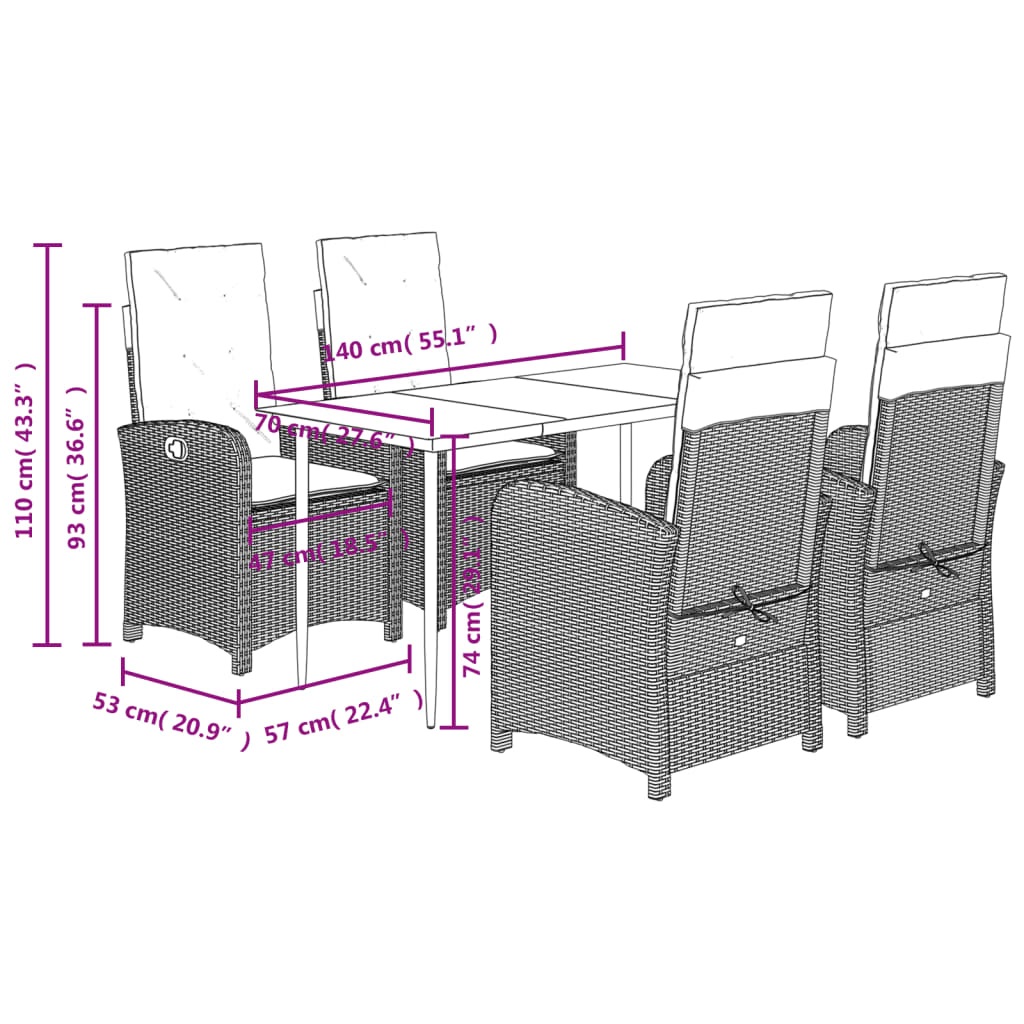 vidaXL 3-delige Tuinset met kussens poly rattan bruin