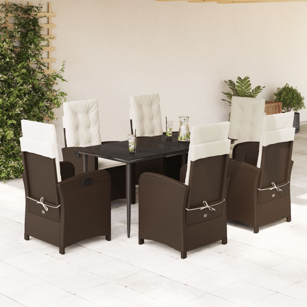 vidaXL 3-delige Tuinset met kussens poly rattan bruin