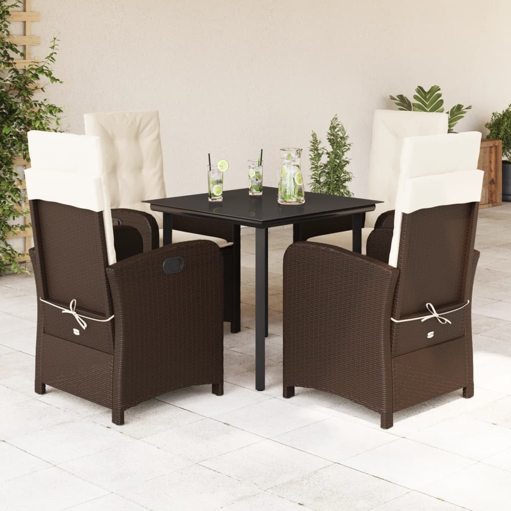 vidaXL 3-delige Tuinset met kussens poly rattan bruin