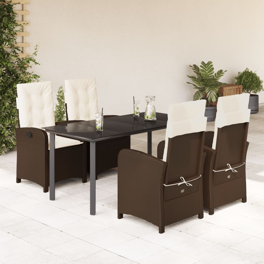 vidaXL 3-delige Tuinset met kussens poly rattan bruin