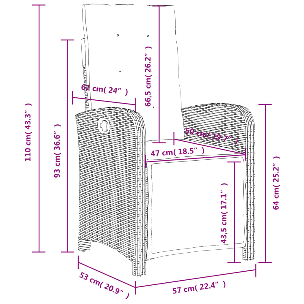 vidaXL 3-delige Tuinset met kussens poly rattan bruin