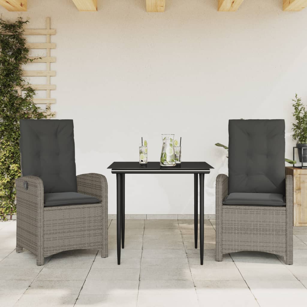 vidaXL 3-piece Garden Lounge Set with Cushions Poly Rattan Grey