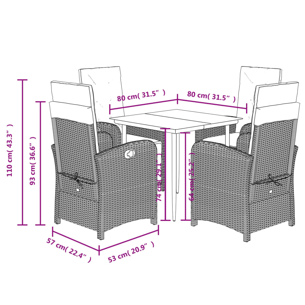 vidaXL 3-piece Garden Lounge Set with Cushions Poly Rattan Grey