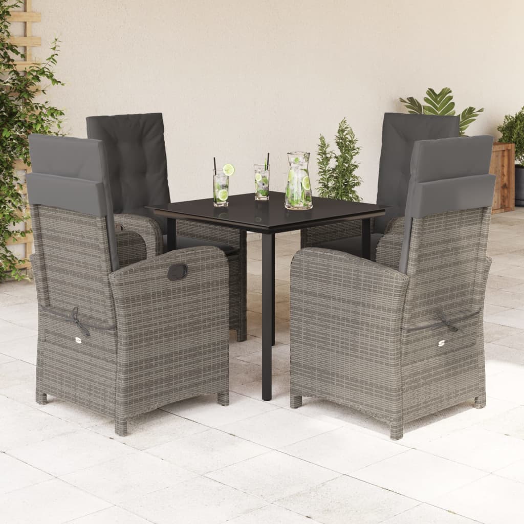 vidaXL 3-delige Tuinset met kussens poly rattan grijs
