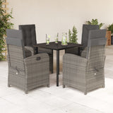 vidaXL 3-delige Tuinset met kussens poly rattan grijs